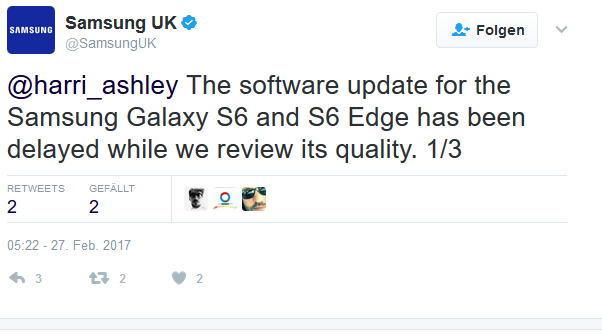 Galaxy S6 Android 7.0 SamsungUK über Twitter
