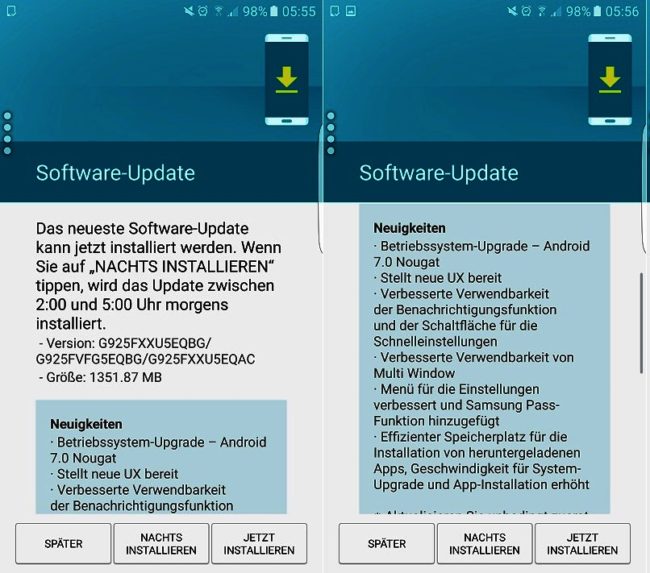 Galaxy S6 Android 7.0 Update Bild Giga.de
