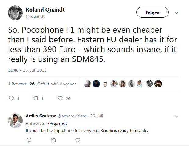 Xiaomi Pocophone Quelle Roland Quandt über Twitter